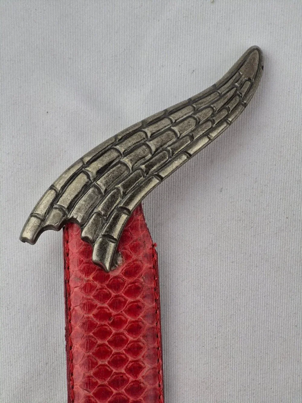 Vintage Morgan Taylor Red Snakeskin Belt Silver-Tone Metal Snake Head & Tail Med